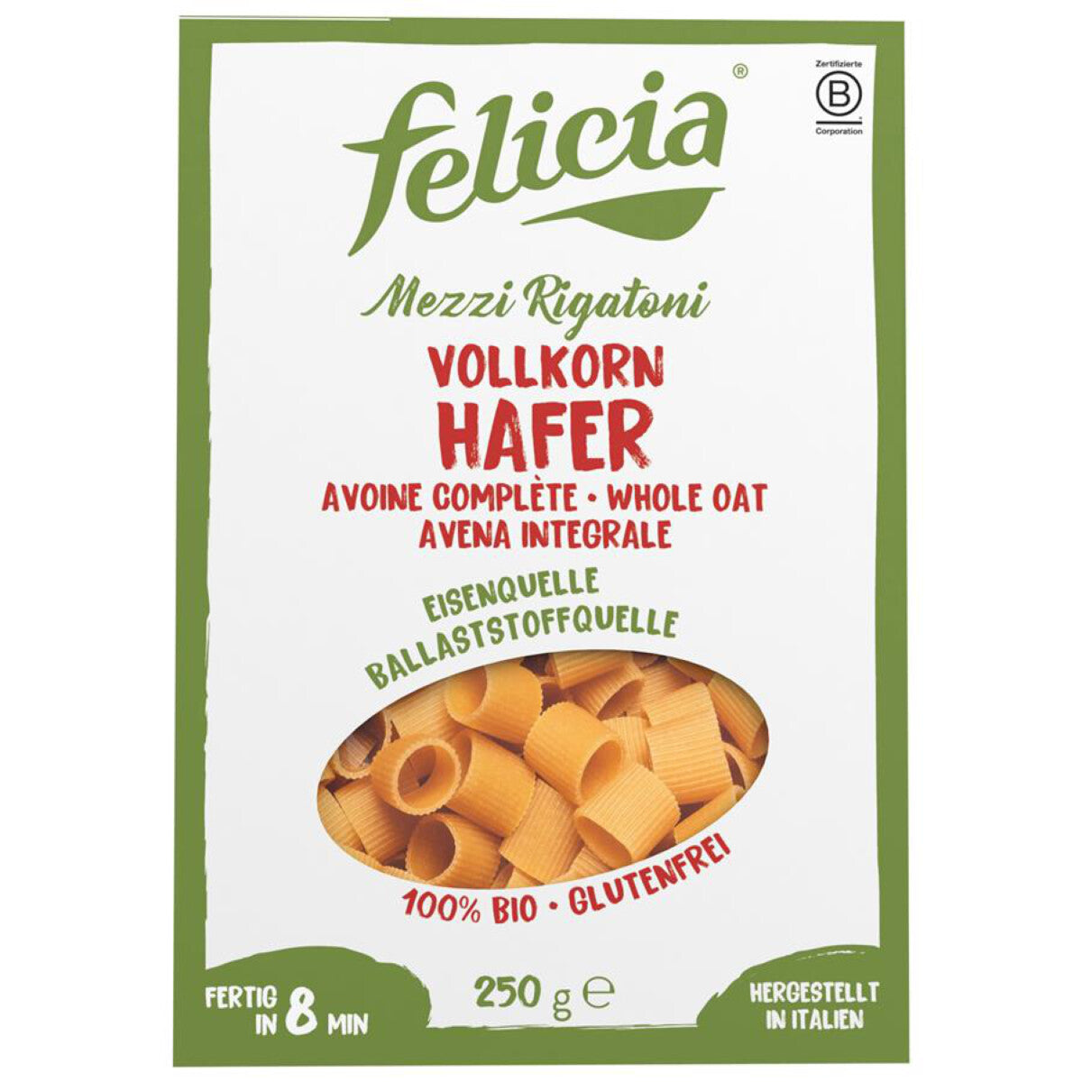 FELICIA BIO Vollkorn Hafer Mezzi Rigatoni - 250 g